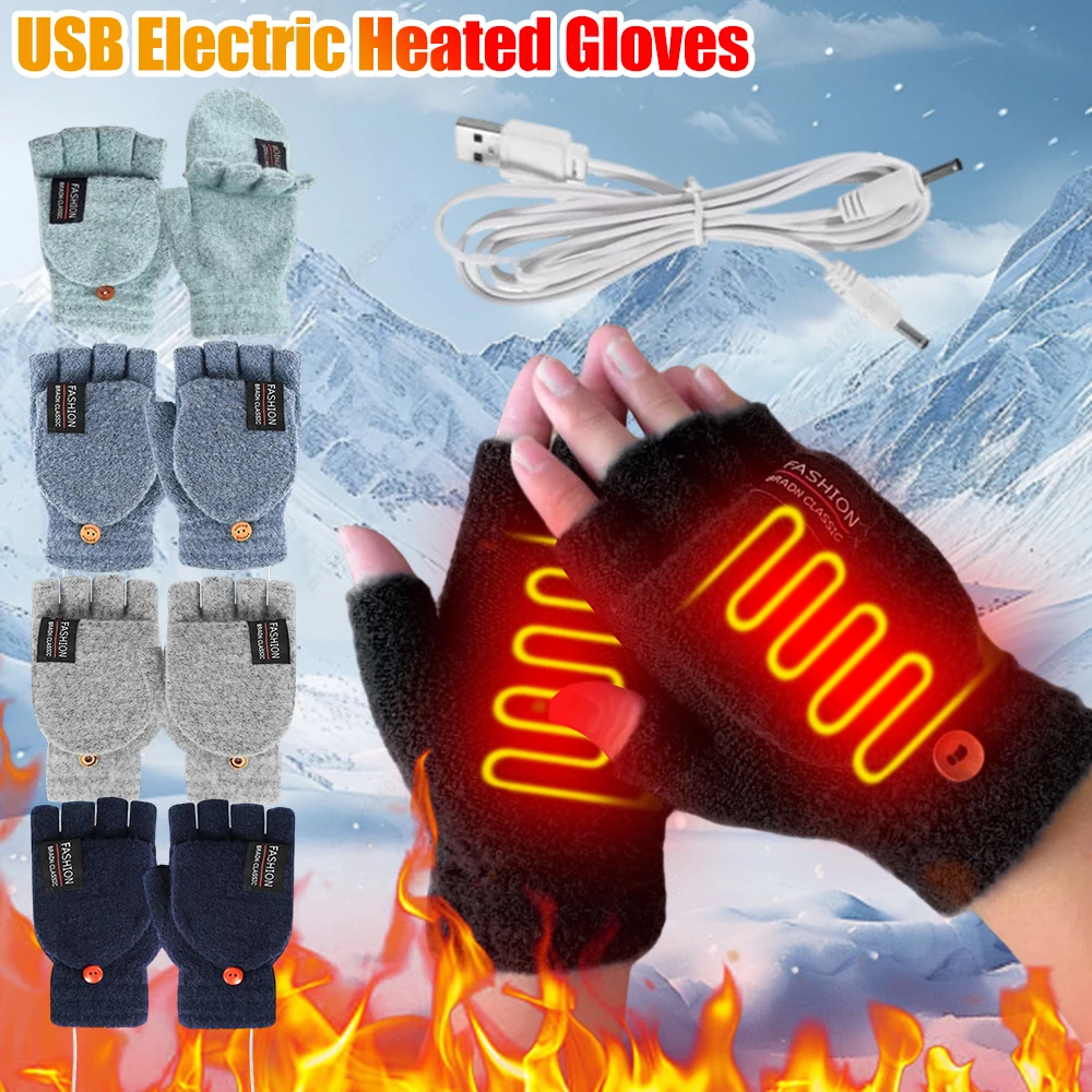 Electric Heated Gloves Hand Warmers Mittens Heater Rechargeable USB  Reusable Winter Warm Heating Laptop for Women Men Outdoor G