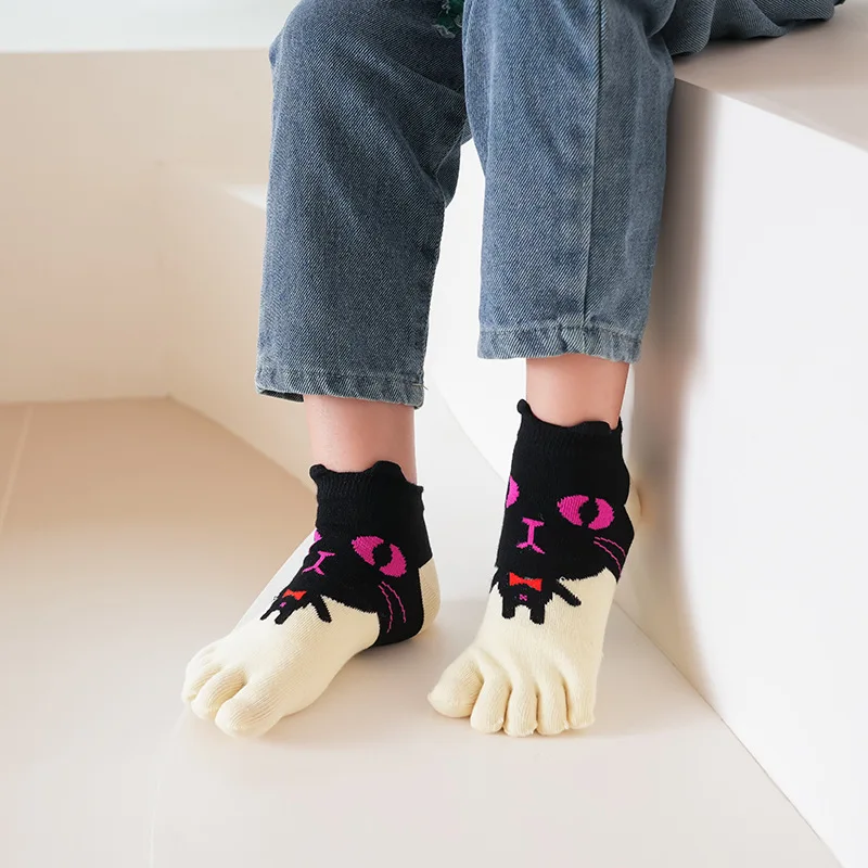 5 Pairs Children's Socks Five Finger Short Anime Cartoon Cotton Sweat-absorbing Corrected Toe Socks for Toddler Baby Boys Girls