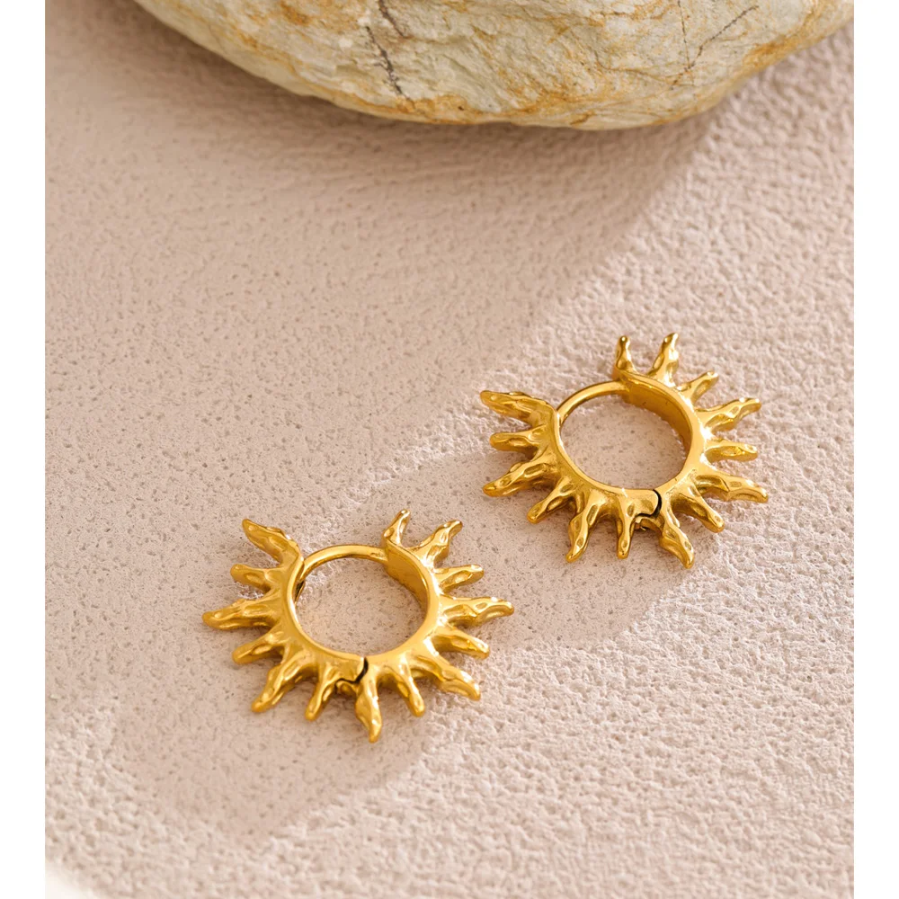 Yhpup Stainless Steel Hammer Metal Sun Hoop Earrings for All Occasions