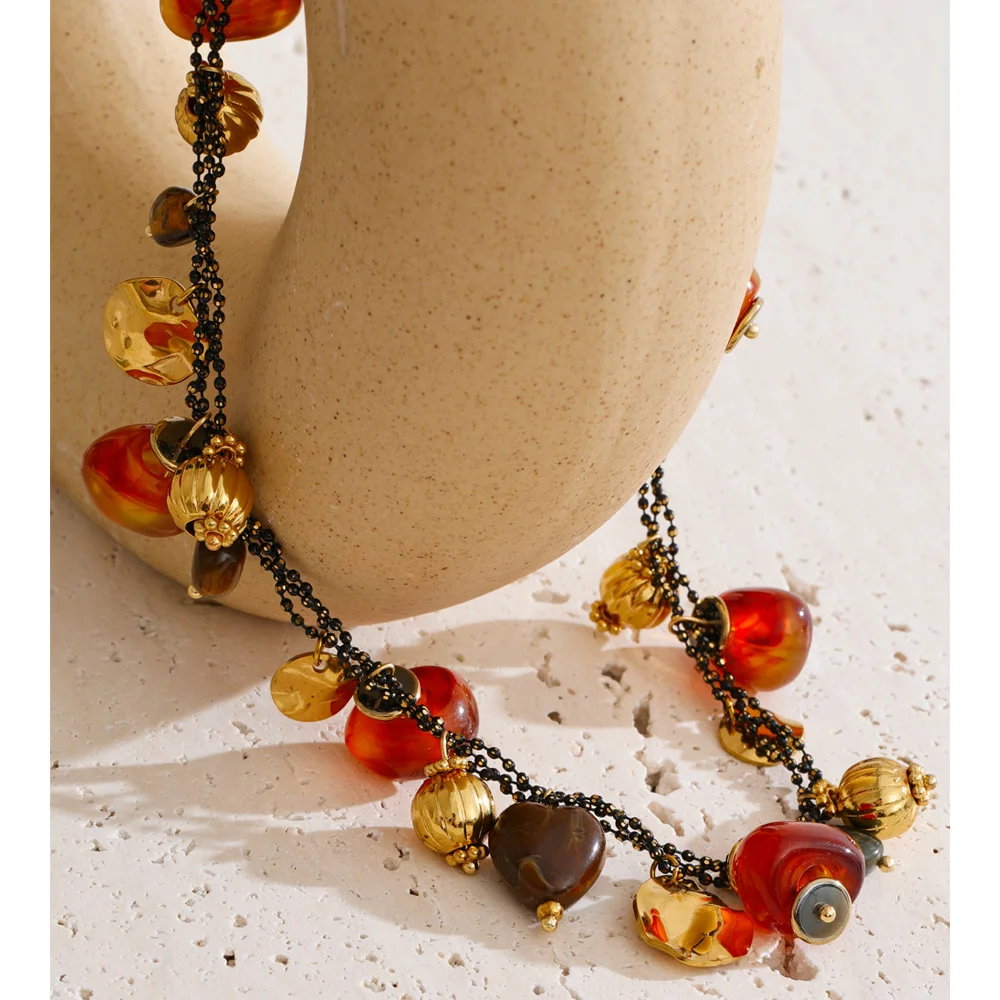 Yhpup Chain Beads Necklace Handmade Jewelry Amber Resin Waterproof