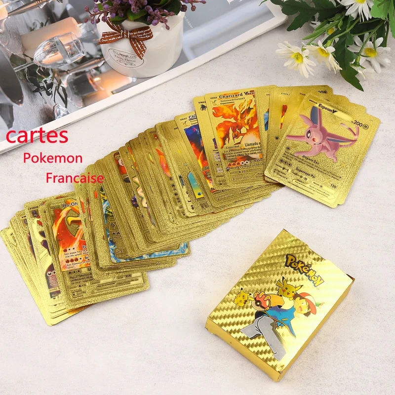 58/29pcs French Pokemon Gold Card Charizard Eevee Mewtwo Pikachu Gold Vmax  GX EX Collection Children's Gifts Pokemoncards Toy - AliExpress