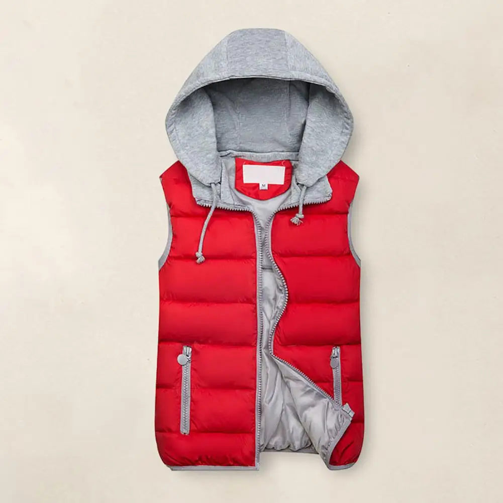 

Winter Sleeveless Coat Stylish Women's Winter Vest Coat Hooded Color Matching Zipper Closure Warm Windproof Waterproof Waistcoat