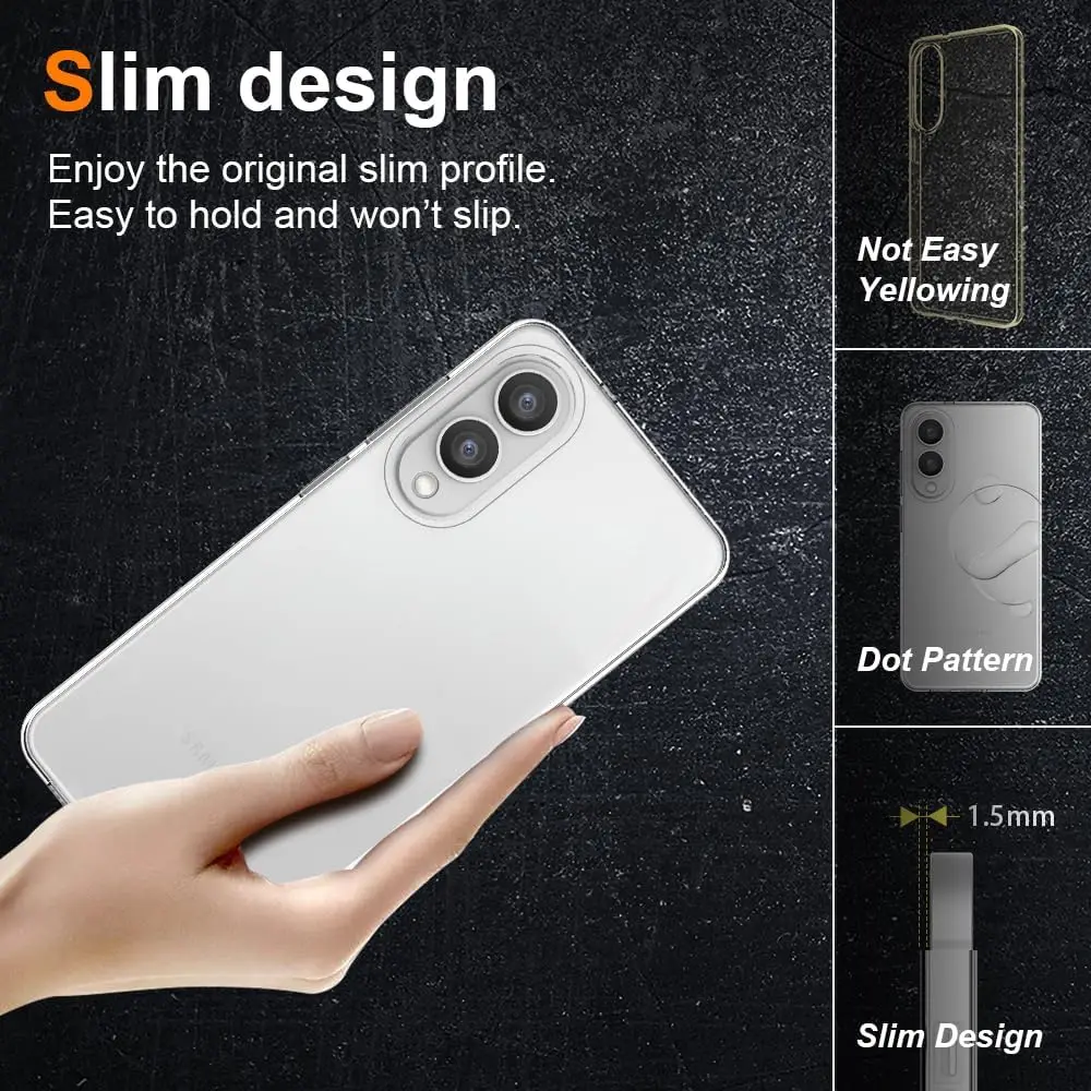 Transparent ultra thin cover for Samsung S25 Edge highlighting soft case and shock proof features.