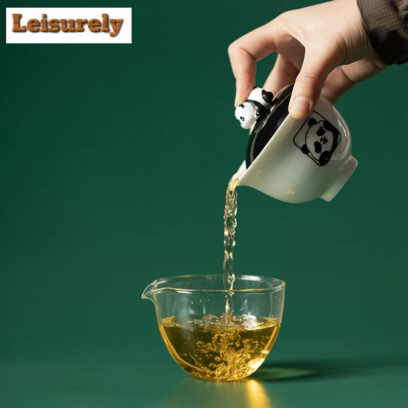 Panda Travel Tea Set Kit Traditional Teapot and Cup Set Set of Cups 1 Pot 2 Cups Tea Making Organizer Portable Camping Handbag