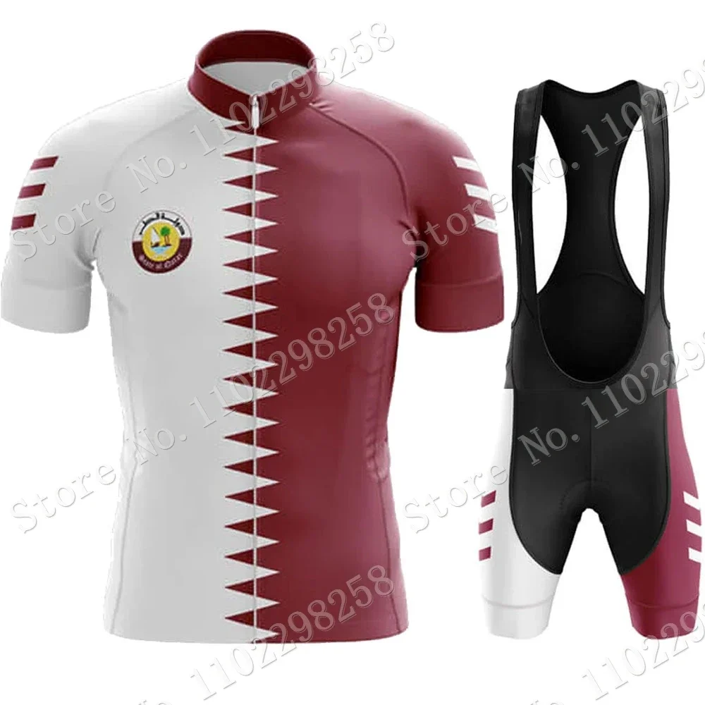 Qatar National Team Cycling Jersey Set Summer Bicycle Clothing Road Bike Shirts Suit Bicycle Bib Shorts MTB Ropa Maillot