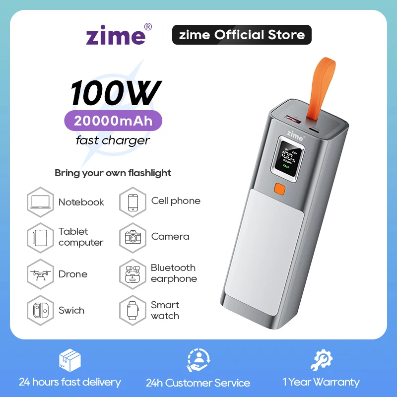 

Zime Power Bank 40000mAh 100W USB C Fast Charge Powerbank External Battery Portable Charger for Macbook iPhone 15 Xiaomi Huawei