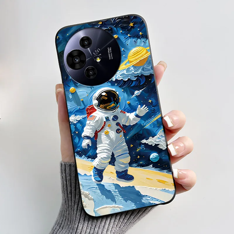 Aesthetic Cute Cat Astronaut Soft Silicone Black Protective Phone Case Cover