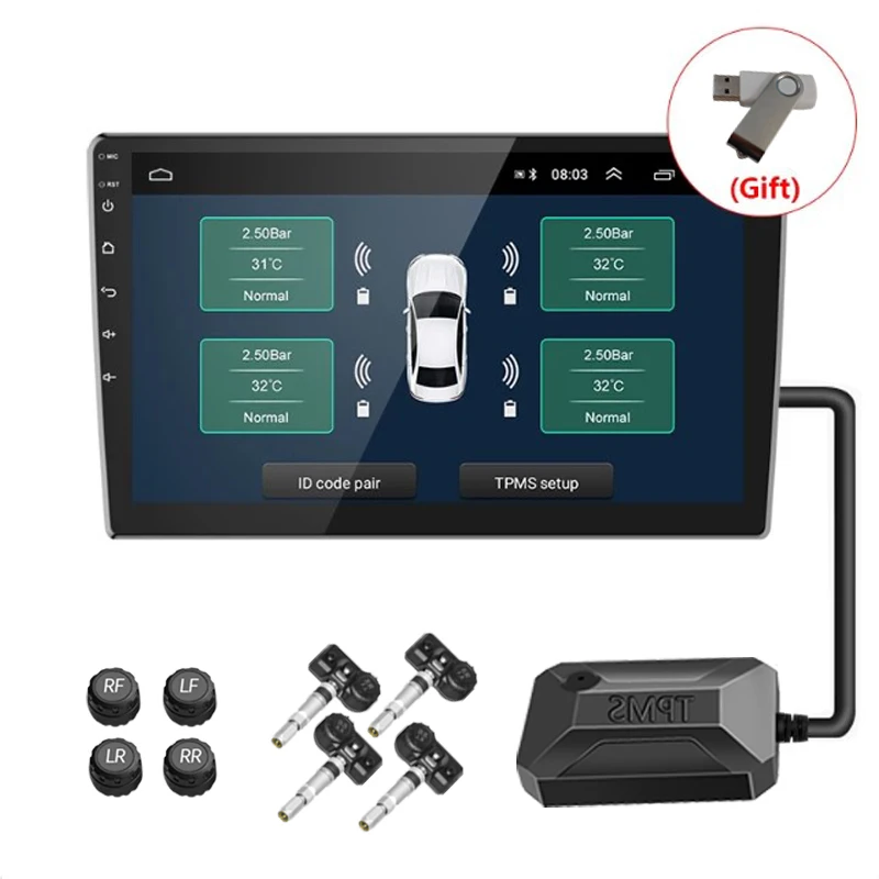 ACCEO 자동차 라디오 DVD 플레이어용 안드로이드 TPMS, 타이어 압력 모니터링 시스템, 보안 경보, 타이어 수명 연장