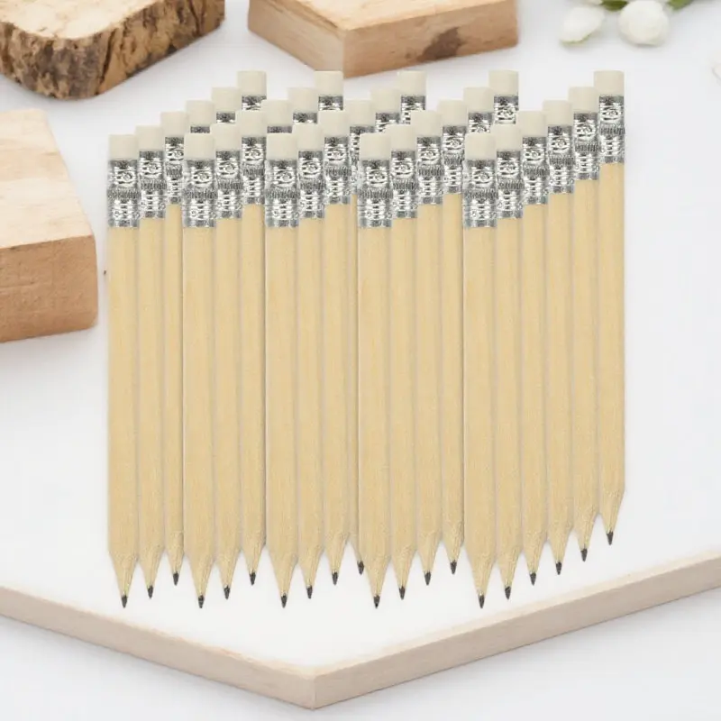 40Pcs 미니 짧은 나무 연필 스케치 그리기 쓰기 그림 미술 학생 교사를위한 친환경 천연 통나무 연필
