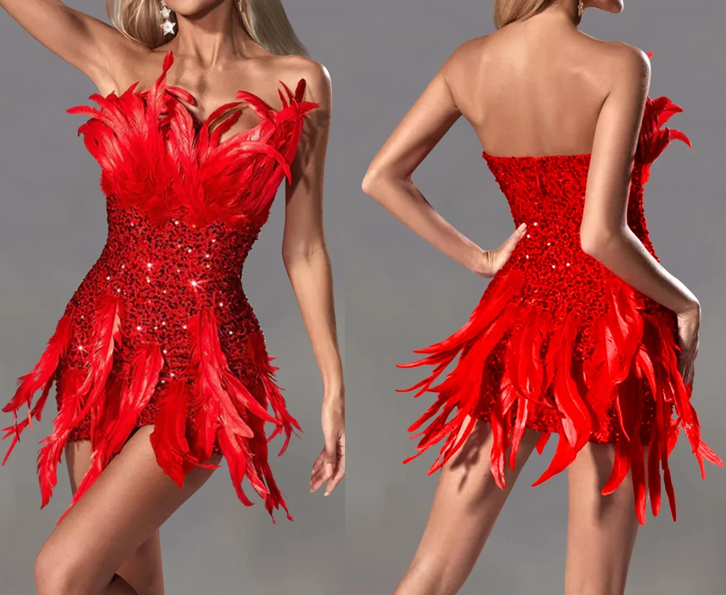 Abo da festa da donna senza maniche con paillettes lucide