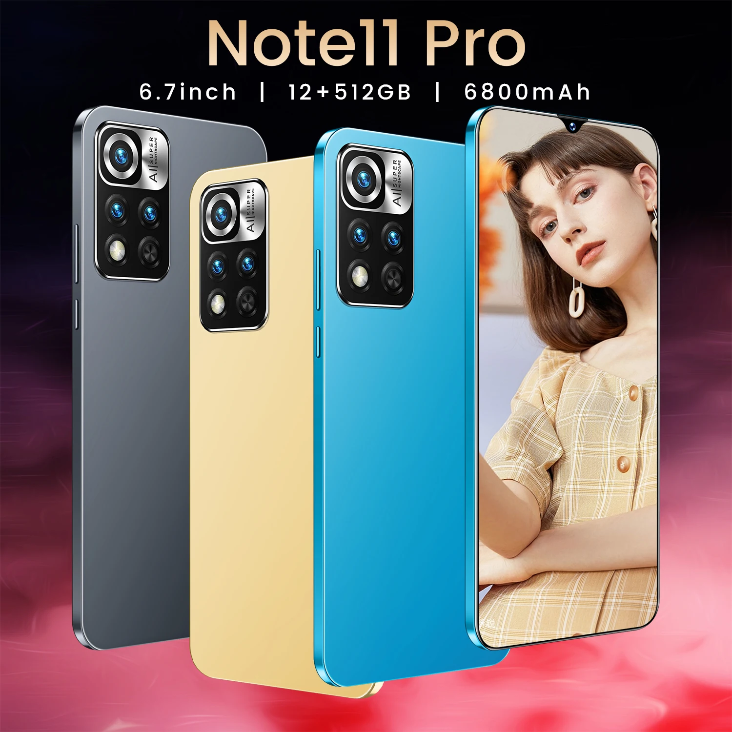 Смартфон глобальная версия Note11Pro 6 7 дюйма 12 Гб + 512 ГБ 6800 мАч 32 МП разблокированные