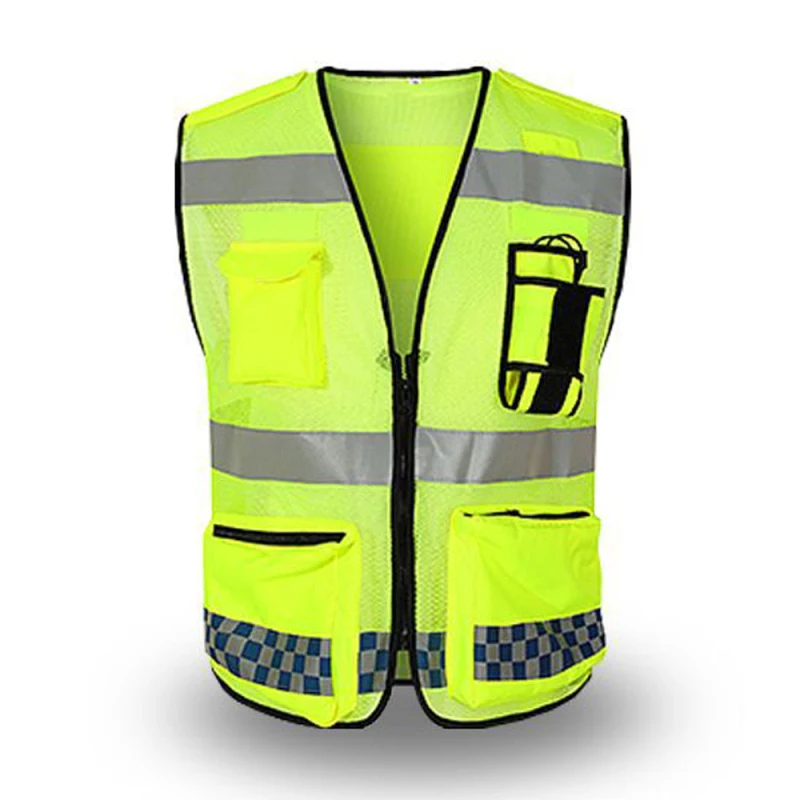 Reflective Safety Vest Pockets and Zipper High Visibility Construction Vest Breathable Work Men Reflective