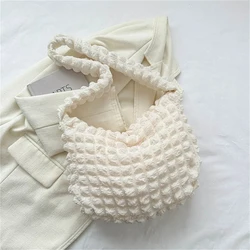 Elegant Pleated Embroidered Crossbody Shoulder Bag - Spacious Quilted Tote (White)