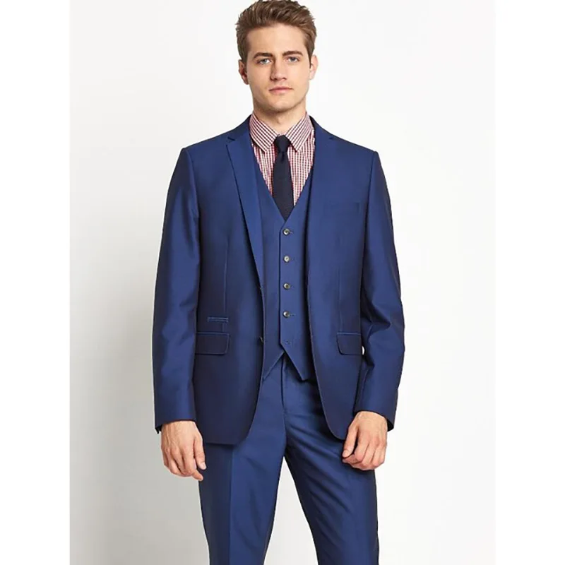 

Elegant Fashion Terno Blue Men's Suits Formal Costume Wedding Clothing Single Breasted Notch Lapel Three Piece Jacket Pants Vest