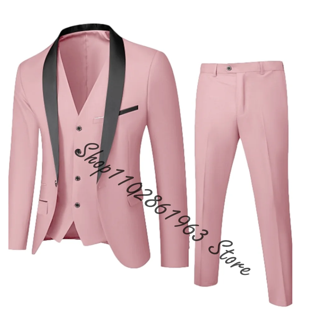 NewMenTuxedosBusinessSuitsPinkGroomGroomsmenPromWeddingParty