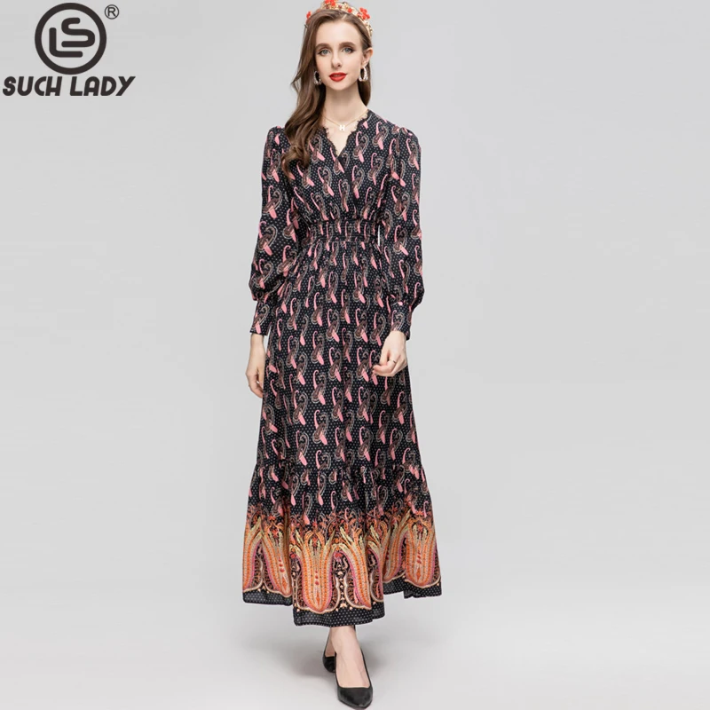 

Женское модельное платье, Привлекательное платье с V-образным вырезом, длинными рукавами, с принтом, элегантное, уличное