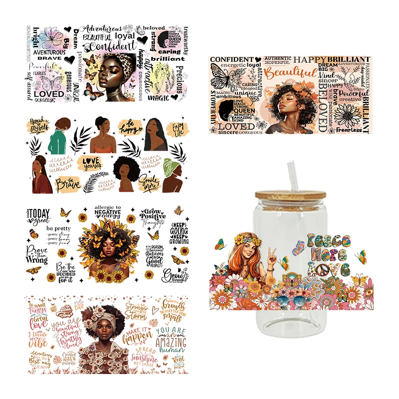 UV DTF Transfer Sticker Black Girl For The 16oz Libbey Glasses Wraps Bottles Cup Can DIY Waterproof Decals D13927