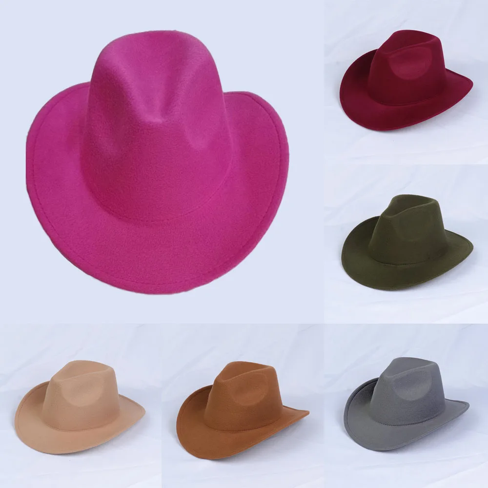 

Solid Color Jazz Hat For Men And Women Western Cowboy Hats Autumn and Winter Outdoor Roll Brim Sticky Hat Ethnic Style Caps