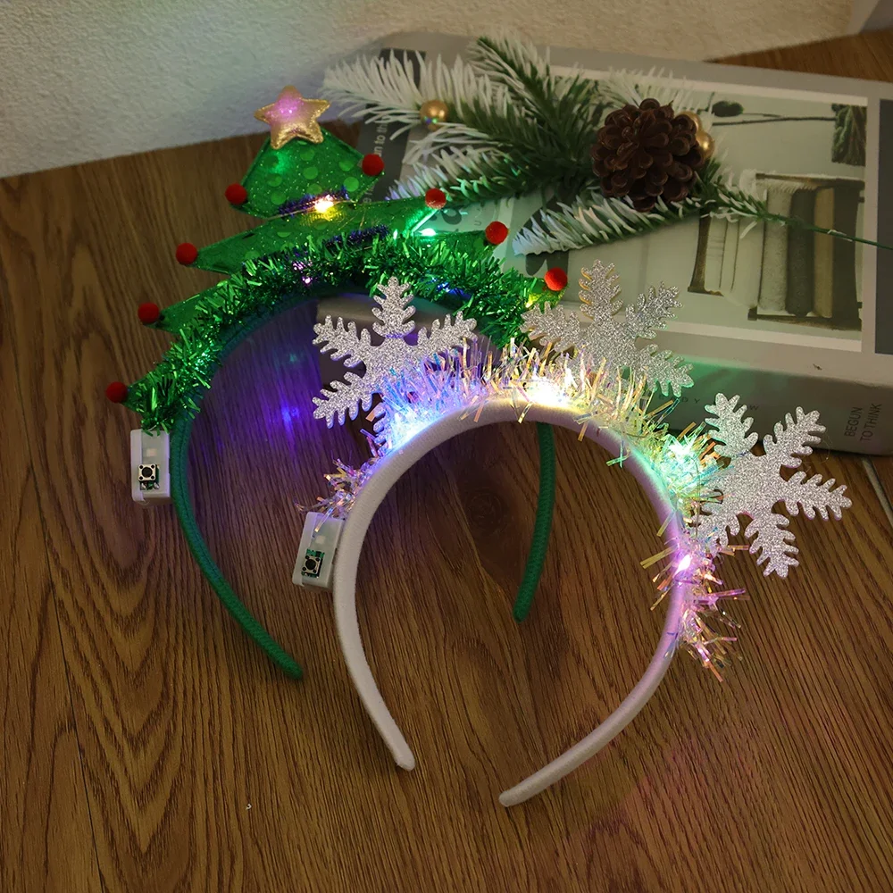 Christmas Luminous Headband Snowflakes Christmas Trees Headband Lovely LED Light Flashing Hair Band Xmas Party Decor
