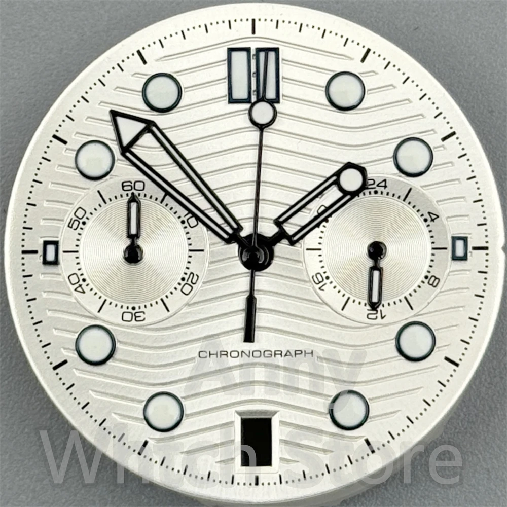 Green Luminous Chronograph Watch Dial with Date Windows, 31mm