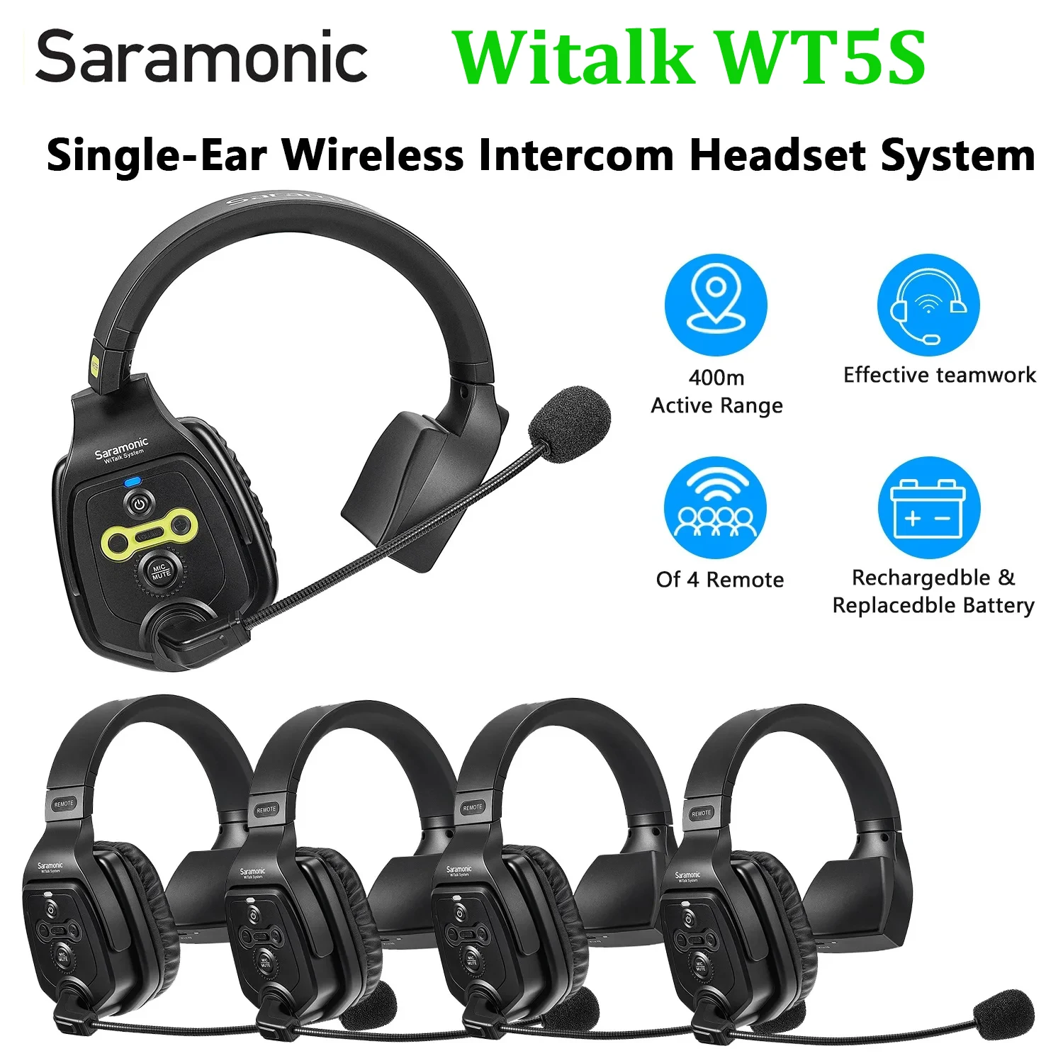 

Saramonic Witalk WT5S полнодуплексная Беспроводная система связи с внутренней связью для дрона, съемки ТВ, производства фильмов, работы в команде