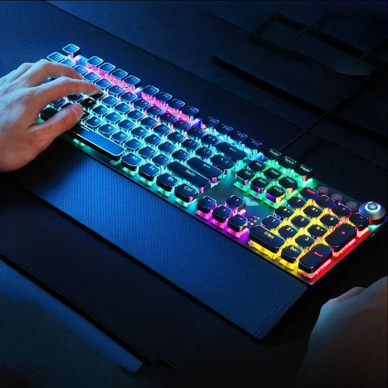 

Retro Punk Usb Gaming Mechanical Keyboard Wired Led 23 Mode Rgb Backlit Switch 104 Keys Full Keypad Green Axis for Computer Game
