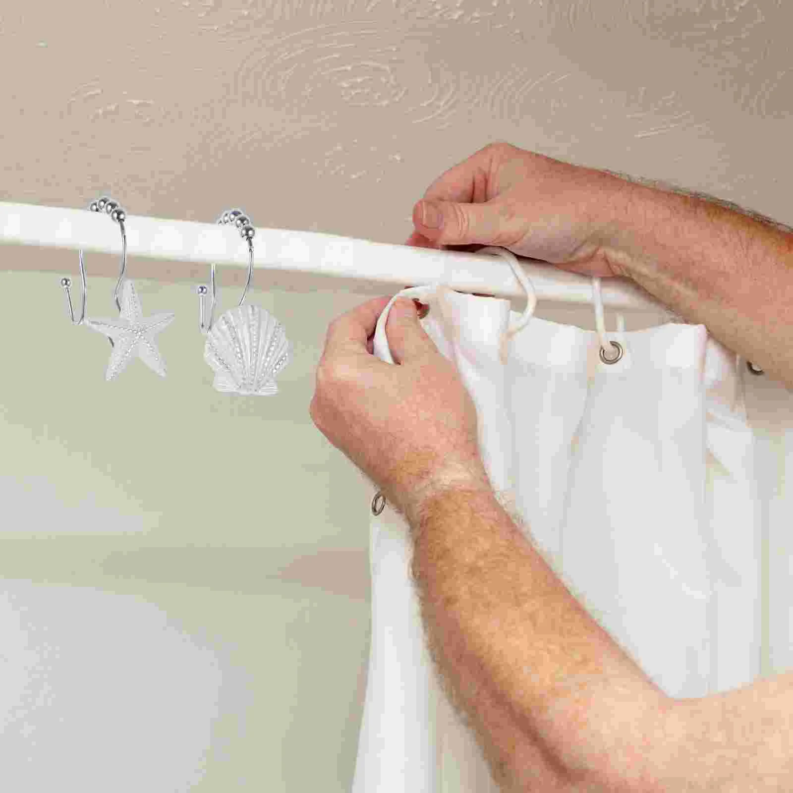 

12 Pcs Bathroom Curtain Rings Hangers Seashell Shower Hooks Ocean Themed Assorted