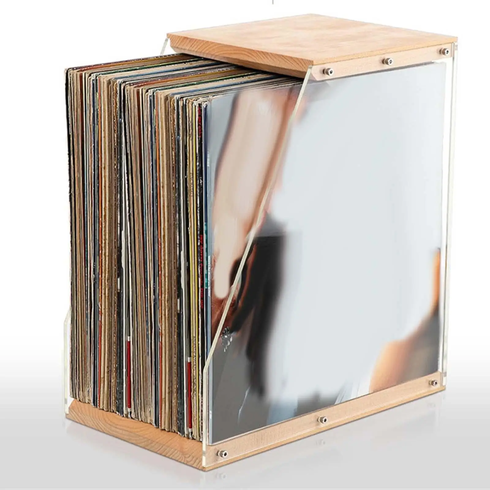 Vinyl Storage Stand Album Desktop Organizer Lightweight Holds 40+ LPs Desk Ornament CD Storage Case for Bedroom files Office