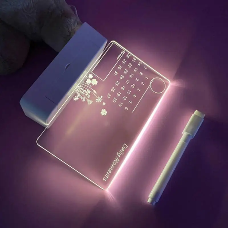 LED 노트 보드, 라이트가 있는 메시지 보드 달력, 펜 램프가 있는 재기록 가능한 야간 조명, 거실 사무실에 완벽한 선물