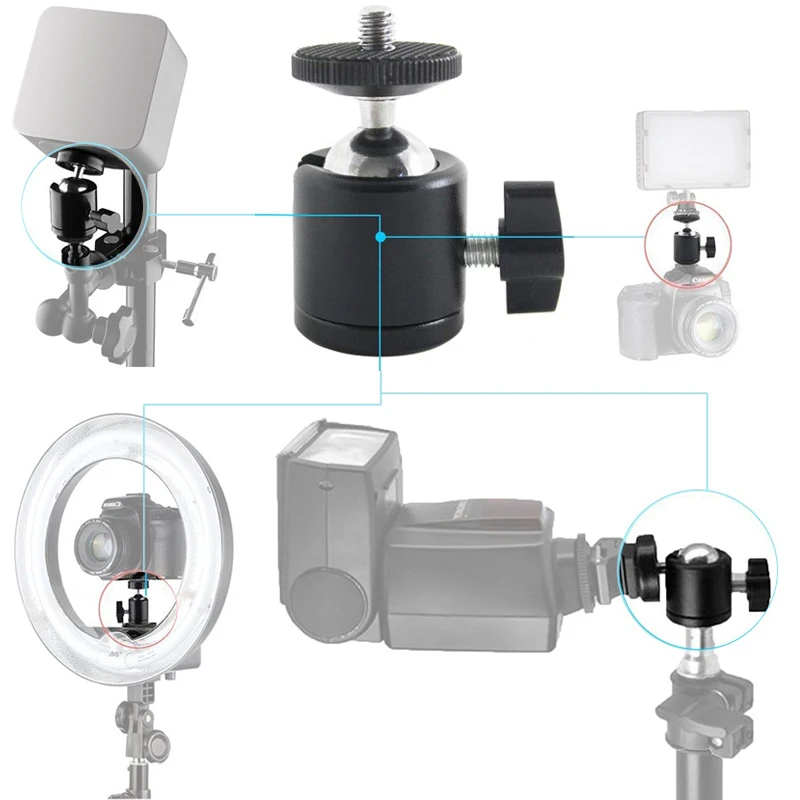 Tripod Ball Head Mini Ball Head 1/4 Hotshoe Mount Adapter 360 Degree Swivel Aluminum Tripod Ballhead for gopro dv DSLR Light Camrea Stand