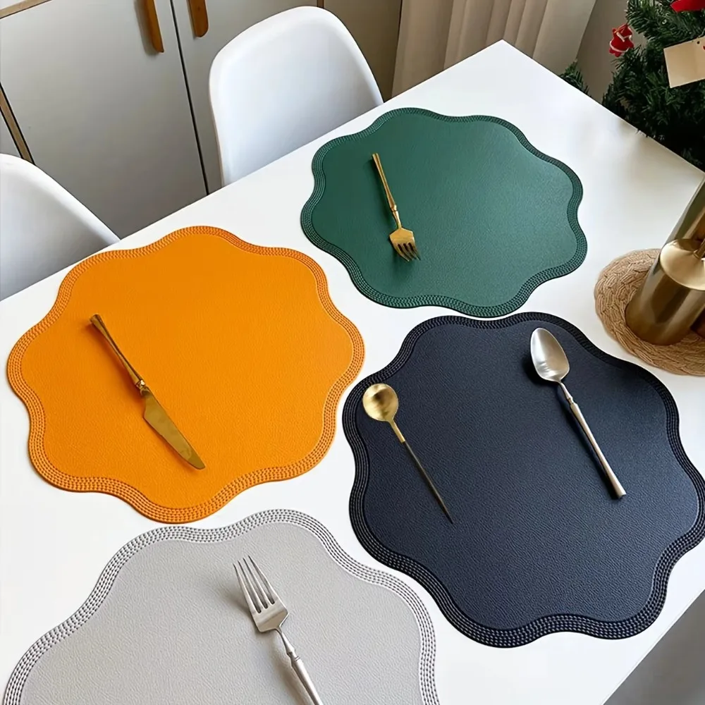 Flower Shaped Leather Placemats Waterproof Heat-Resistant Place Mats Washable Oil-Proof Kitchen Tableware Pad Bars Coffee Shops