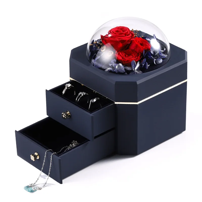 

Eternal Rose Preserved Artificial Flowers Ring Case Jewelry Necklace Storage Box Wedding Decor Valentine Birthday Gift for Women