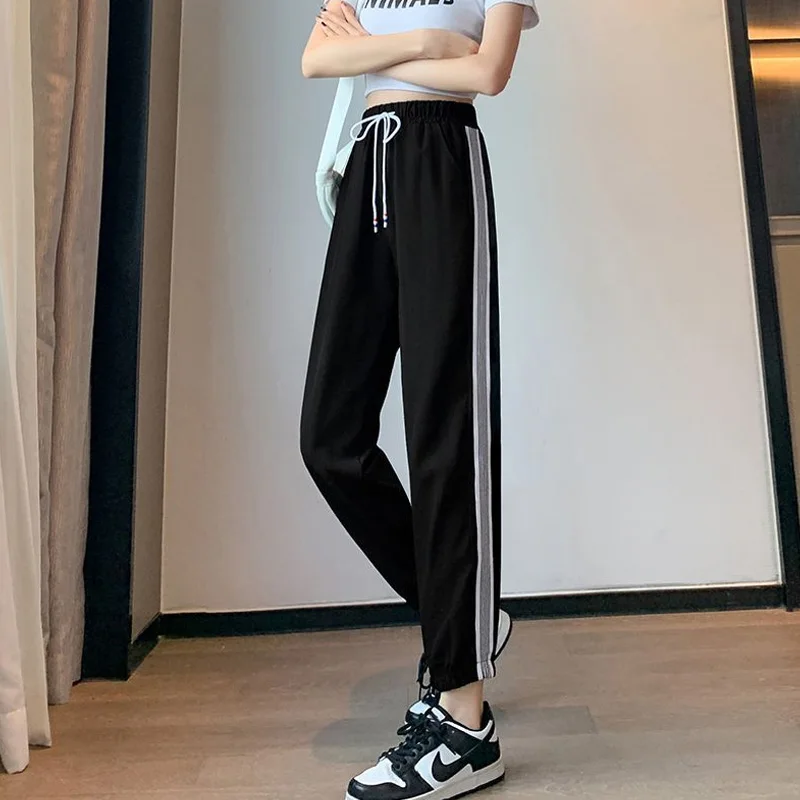 

2023 New Spring and Summer Fashion High Waist Lace Up Relaxed Casual Versatile Hanging Strap Feet Ice Silk Sports Bloomers