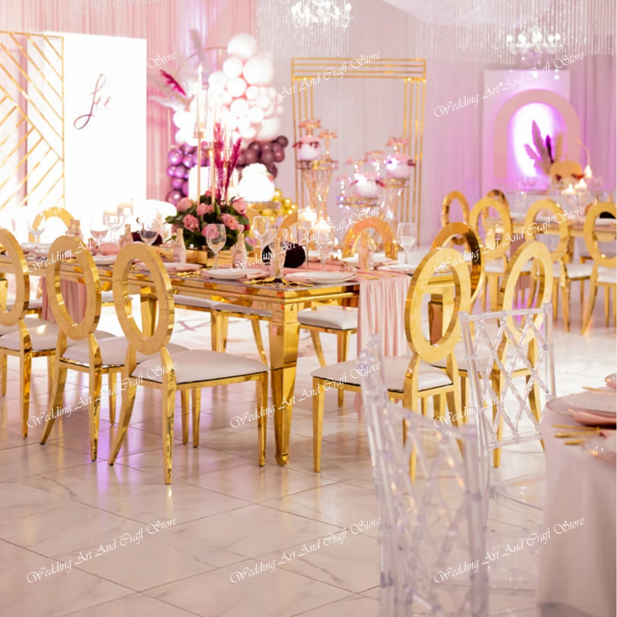 Description Picture 5 of item4pcs/24pcs/6pcs/12pcs)High Quality Hotel Events Dining Furniture Gold Metal Iron Event Chairs Stainless Steel Wedding Chair