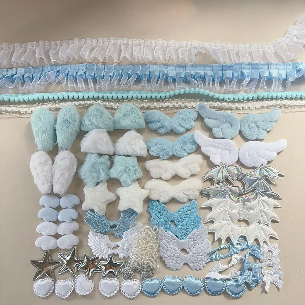 Pink Lace Plush DIY Accessory Set with Wings, Bows, and Hearts