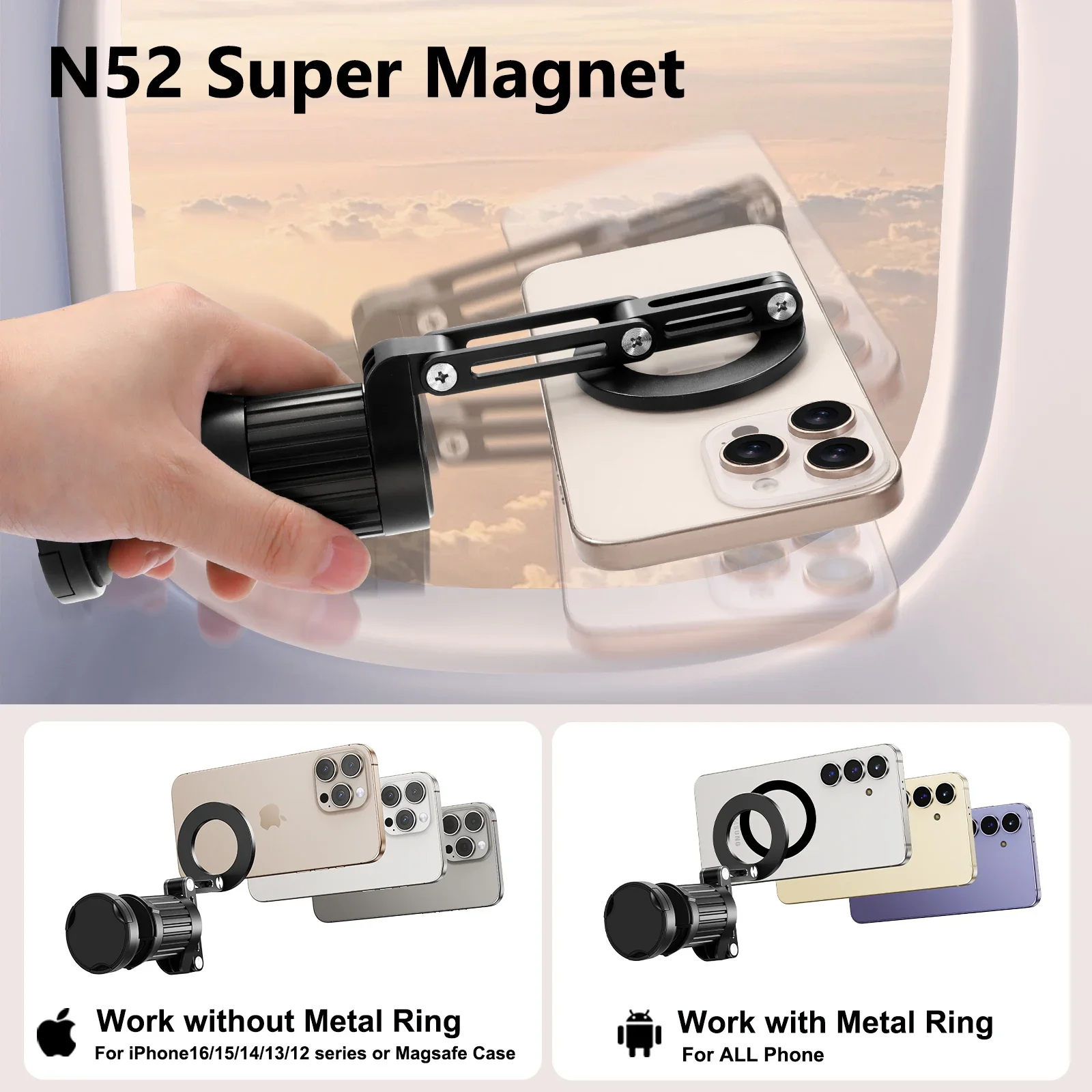 Eary Portable Magnetic Phone Holder Stand With 360 Rotatable Adjustable Universal For Airplane Desk Train Seat Travel Essentials