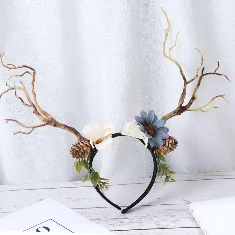 Christmas Party Reindeer Antlers Lovely Headband Cosplay Hairband Women Deer Horn Tree Branch Flower Xmas Hair Hoop Headband New