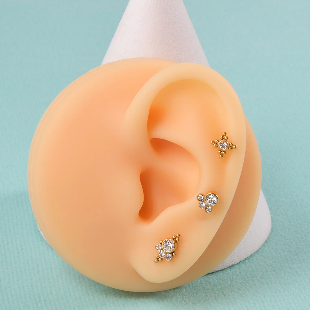 12PCS 316L Surgical Steel 16G Cz Labret Lip Ring Gold Plated Crystal Cluster Ear Cartilage Tragus Helix Lobe Earrings Piercing