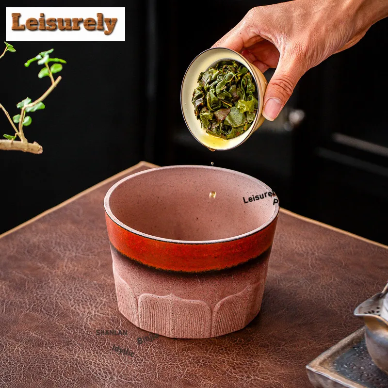 1100ML Coarse Pottery Old Rock Clay Lotus Jianshui Tea Wash Tea Residue Bucket Tea Garbage Can Household Chaxi Accessories Craft