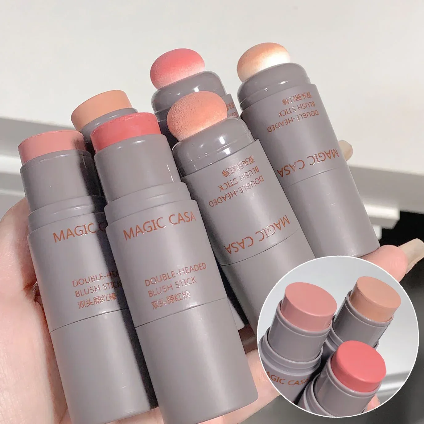 Blush Stick Facial Blusher Blush Cream Cream Blusher Contouring Stick Double Head Sponge Facial Blush Stick Waterproof Multi-purpose Eyes&lips&Cheek Blush Balm Cream Matte Finish Makeup Contour Pen