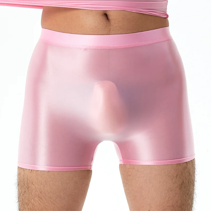 Men's Transparent Glossy Boxers with U Convex Pouch