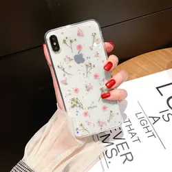 Elegant Glitter Blossom Transparent Phone Case with Real Dried Flowers - iPhone 7 Plus (Pink)