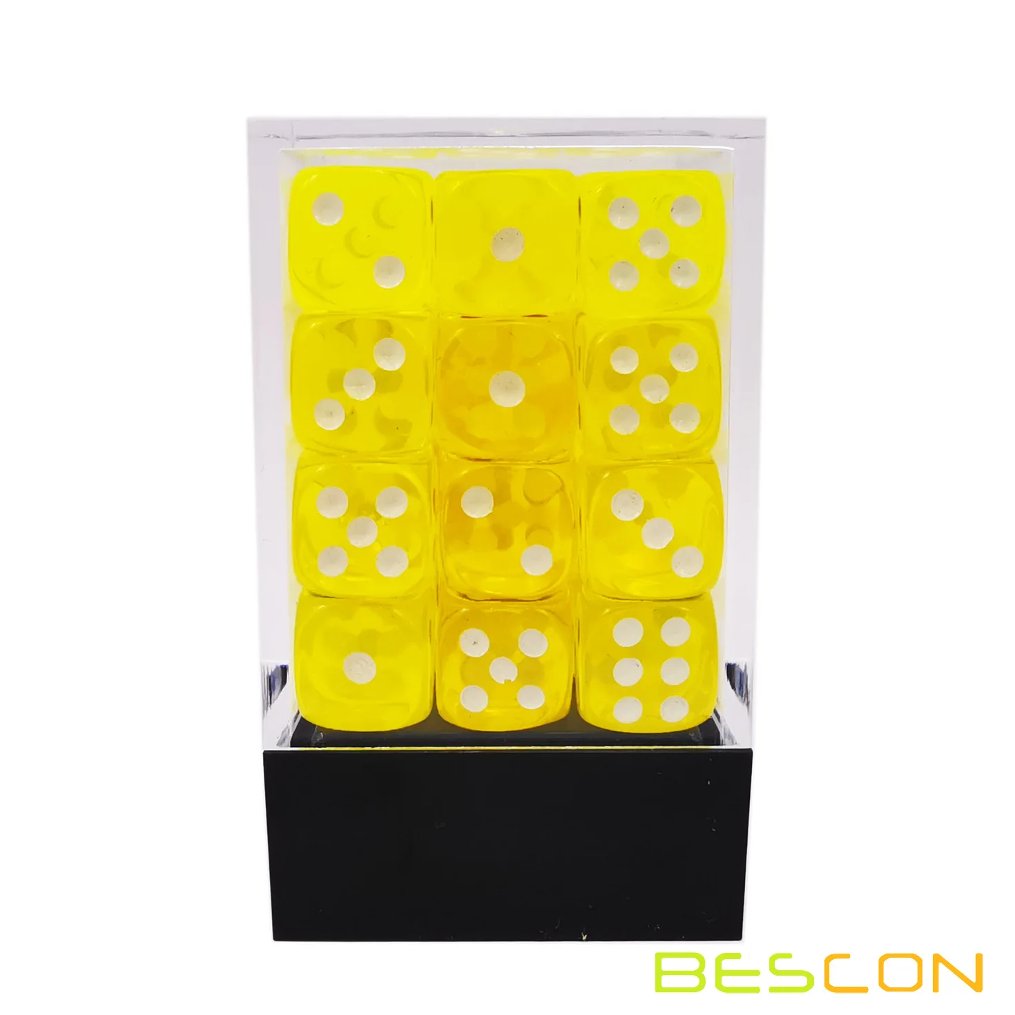 Bescon 12mm 6 Sided Dice 36 in Brick Box, 12mm Six Sided Die (36) Block of Dice, Translucent Yellow with White Pips 4