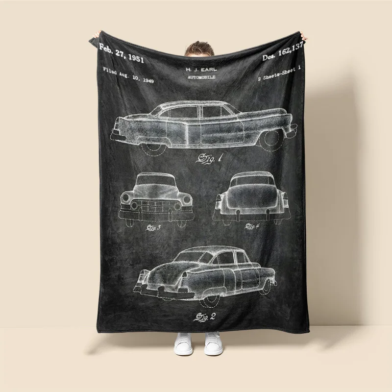 Car Illustration Blanket Warm Sofa Bed Blanket Bedroom Home Office Nap Cover Blanket Machine Washable Home Decoration 4