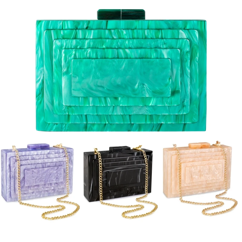 

Green Acrylic Box Bags Mini Clutch Purse Wallet Trendy New Evening Ladies Bags Crossbody Female Designer Luxury Square Handbags