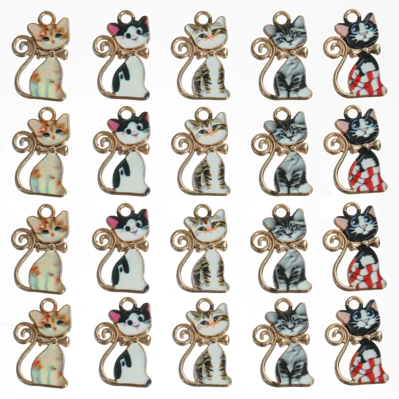 20PC 18 x 12mm Random Color Cat Charms 1