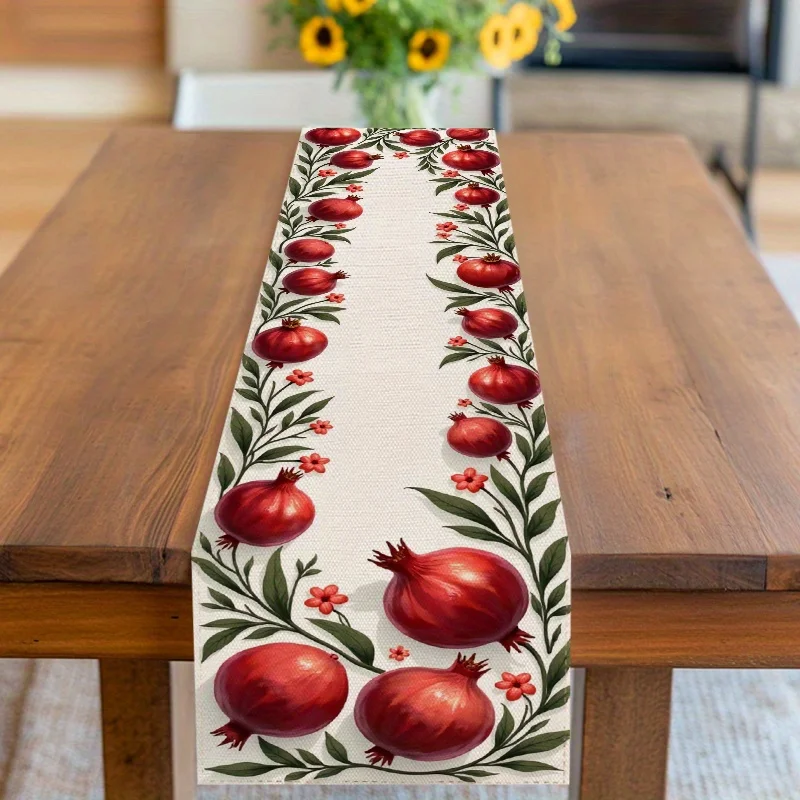 Happy Rosh Hashanah Pomegranate Line Table Runner Jewish Holiday