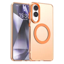 MagSafe - Compatible Clear Shockproof Phone Case with Car Magnetic Holder - Slim and Durable Design - S25 Slim (Orange)