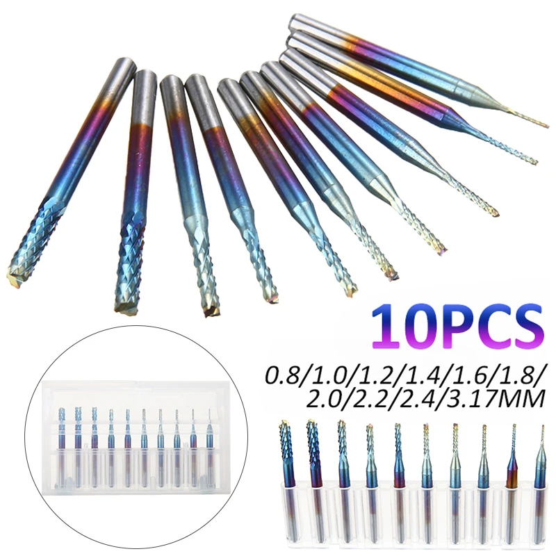 

Набор концевых фрез с ЧПУ, 0,8-3,17 мм, 10 шт.