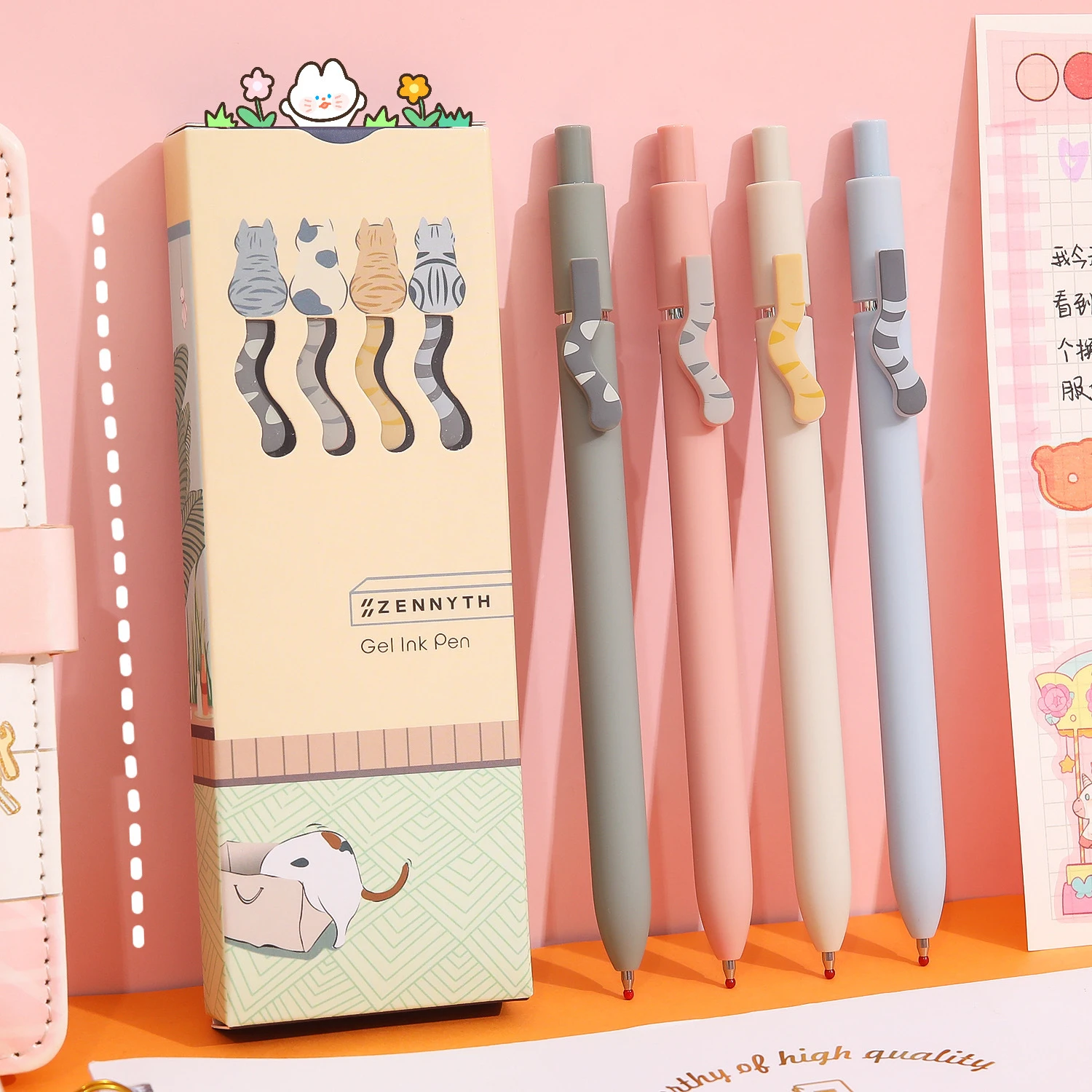 

4 Pcs 0.5mm Fine Point Retractable Cat Kawaii Gel Pens, Cute Aesthetic Accessories for Supplies for School & Office & Cat Lovers